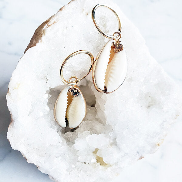 Pop-Up Mākeke - Flotsam &amp; Co. - 24kt Gold Dipped Cowry Hoop Earrings