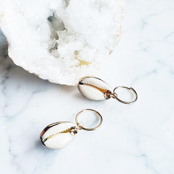 Pop-Up Mākeke - Flotsam & Co. - 24kt Gold Dipped Cowry Hoop Earrings