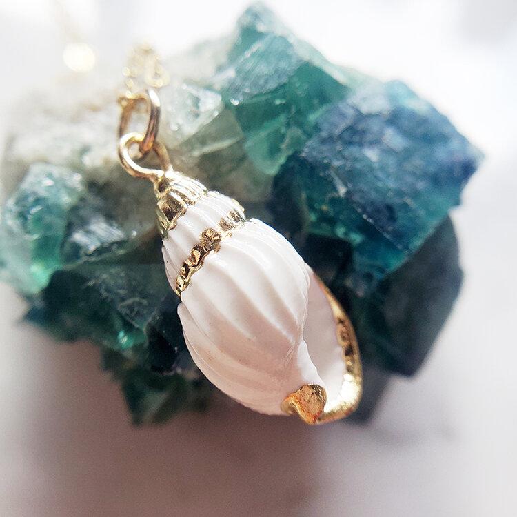 Pop-Up Mākeke - Flotsam & Co. - 24kt Gold Dipped Spiral Shell Necklace - Close Up