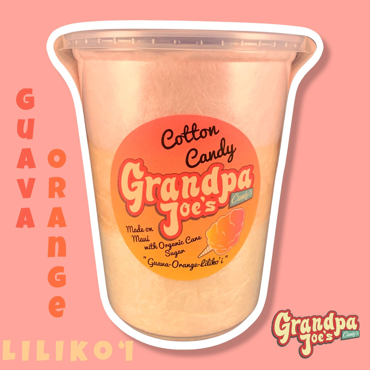 Pop-Up Mākeke - Grandpa Joe&#39;s Candy Company - Guava-Orange-Liliko&#39;i Cotton Candy - 100% Organic Sugar Cotton Candy