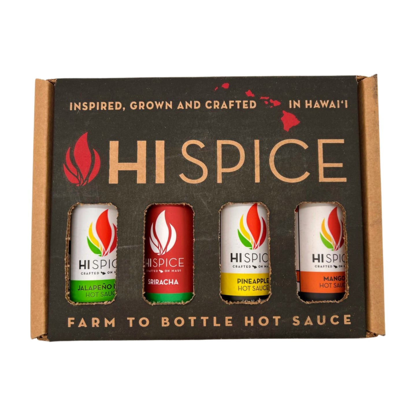 Pop-Up Mākeke - HI Spice - 4 Pack Hot Sauce Gift Box - Front View