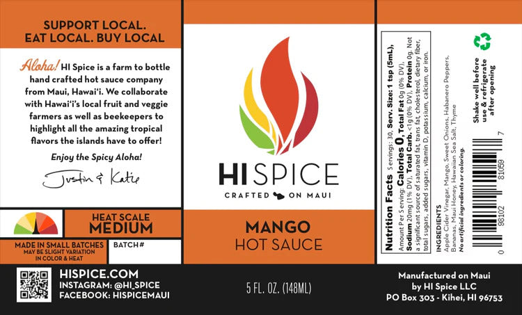 Pop-Up Mākeke - HI Spice - Mango Hot Sauce - Information