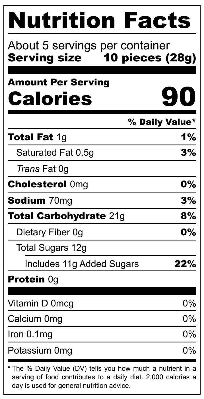 Pop-Up Mākeke - Hawaii Candy Factory - Noms Burst Bag - Nutritional Facts