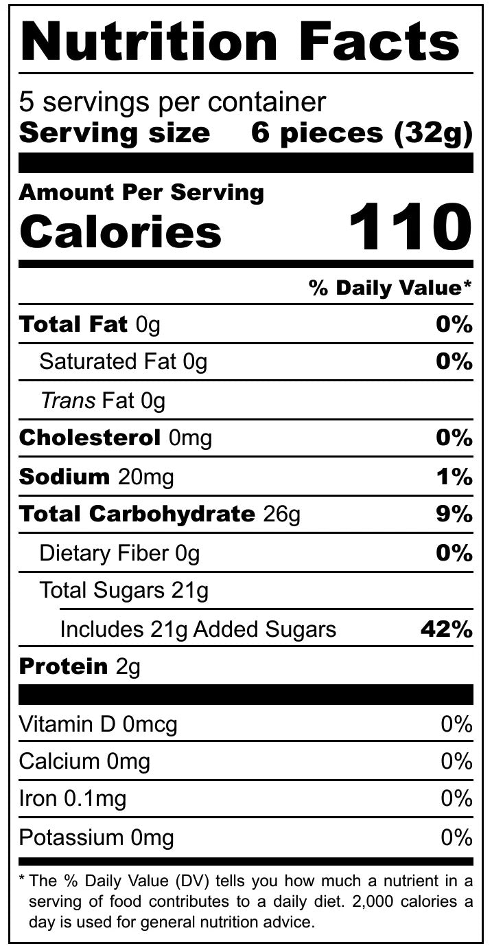 Pop-Up Mākeke - Hawaii Candy Factory - Noms Worms Bag - Nutritional Facts