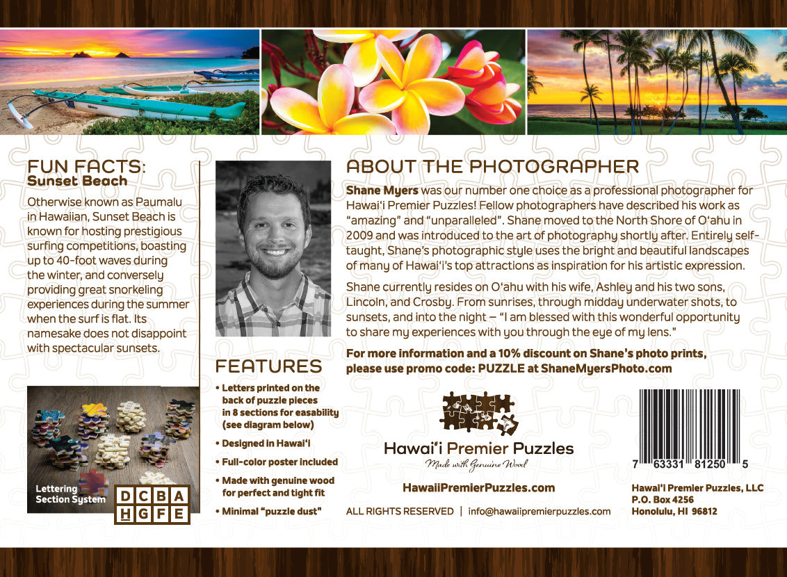 Pop-Up Mākeke - Hawaii Premier Puzzles - Sunset Beach Puzzle - Oahu, Hawaii 1000-Piece Puzzle - Back View