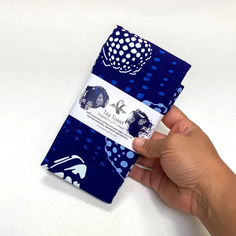 Multipurpose Tea Towel - Blue Indigo Shells