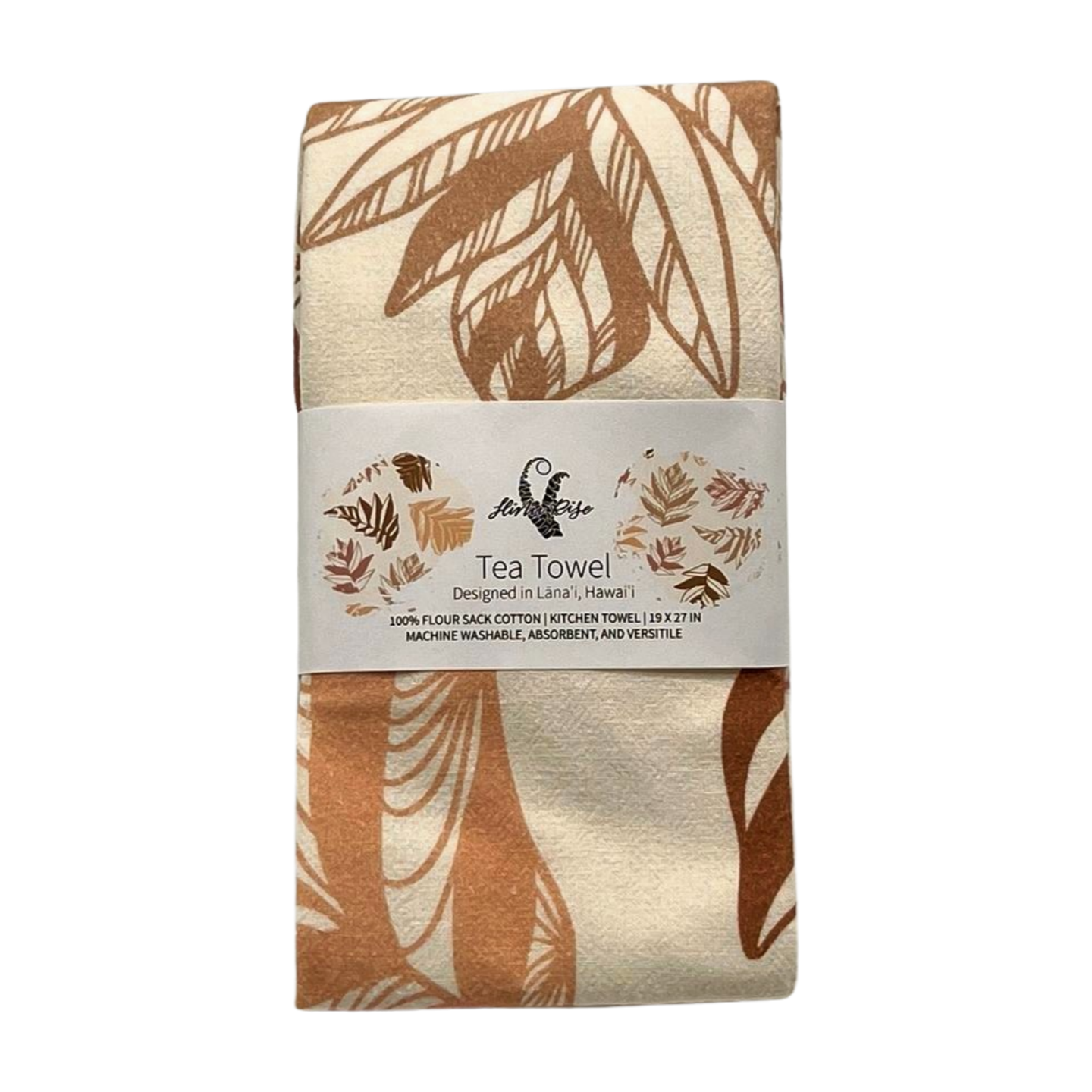 Pop-Up Mākeke - Hinu Rise - Multipurpose Tea Towel - Breadfruit Leaves - Front View