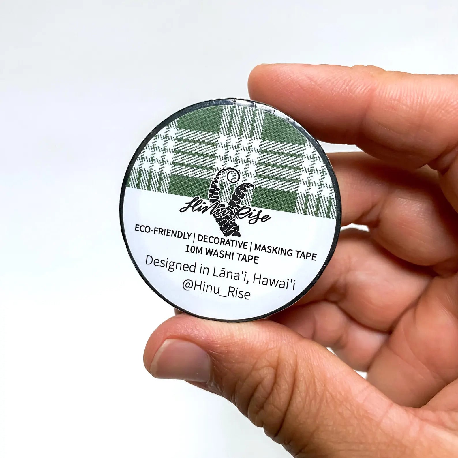 Pop-Up Mākeke - Hinu Rise - Palaka Washi Tape Roll - Dark Green - Front View