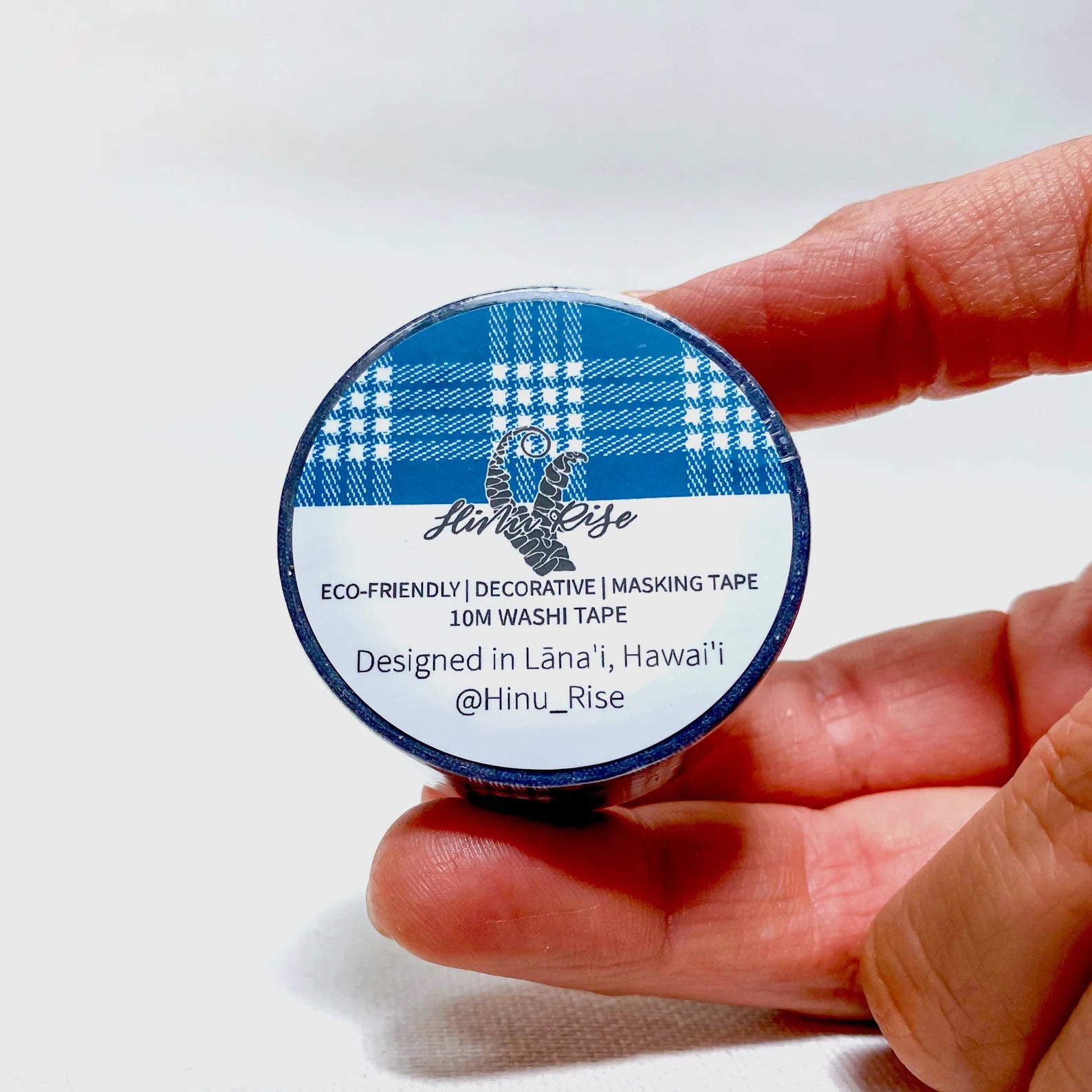 Pop-Up Mākeke - Hinu Rise - Palaka Washi Tape Roll - Navy Blue - Front View