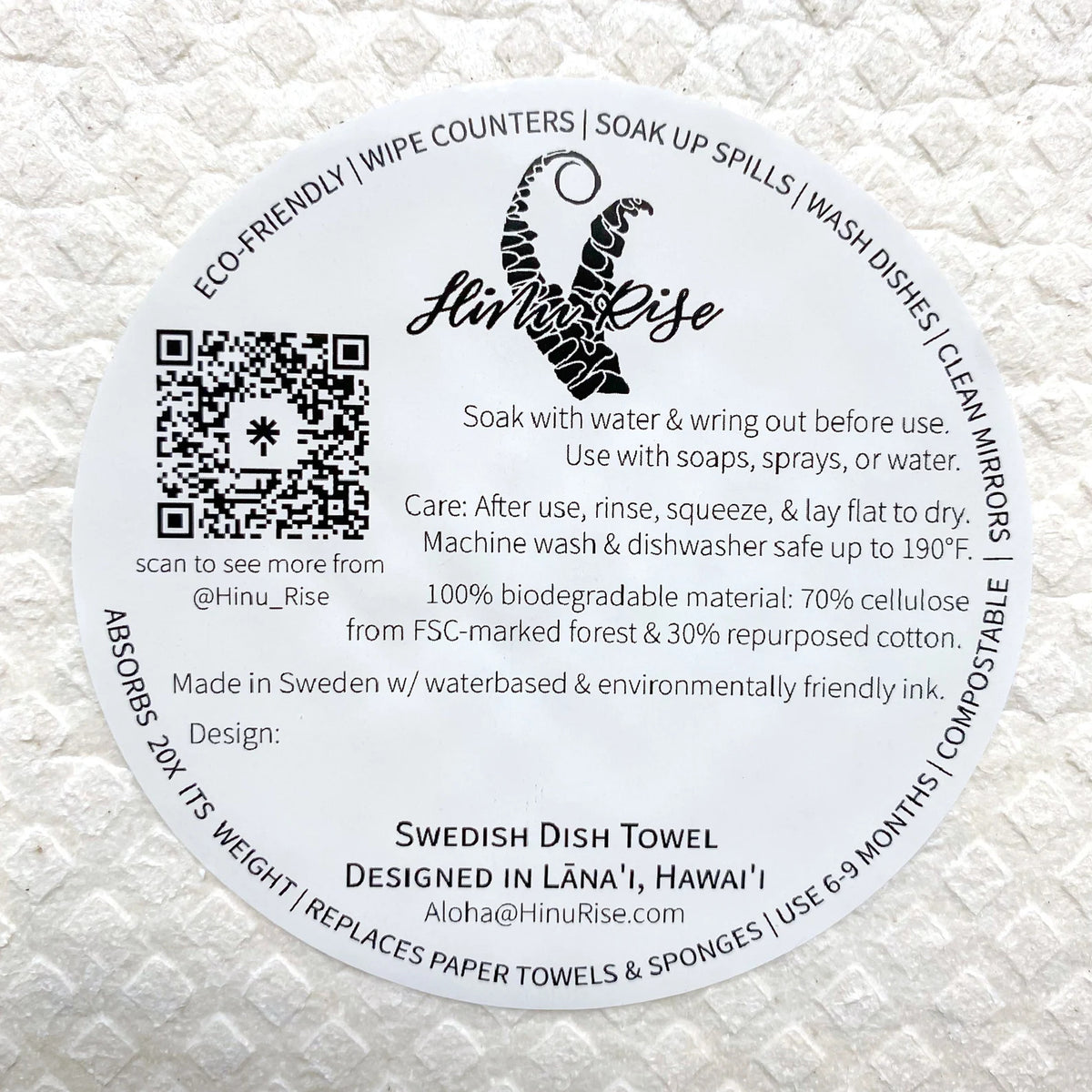 Pop-Up Mākeke - Hinu Rise - Swedish Dishcloth - Pua Kala in Black & White - Information