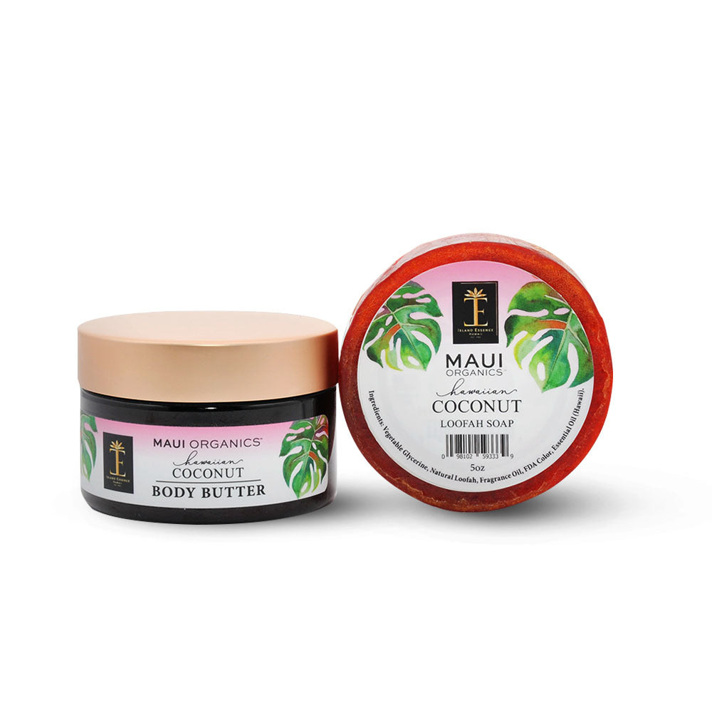 Pop-Up Mākeke - Island Essence - Maui Organics Body Butter &amp; Loofah Soap Duo in Hawaiian Coconut