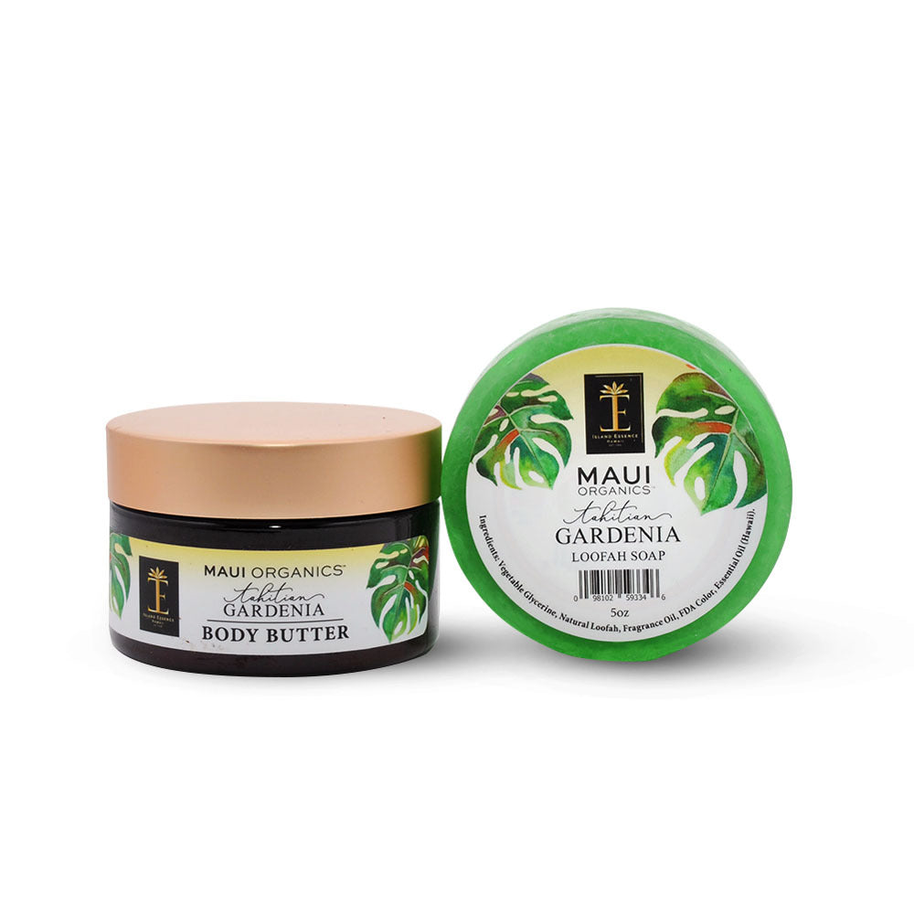 Pop-Up Mākeke - Island Essence - Maui Organics Body Butter &amp; Loofah Soap Duo in Tahitian Gardenia