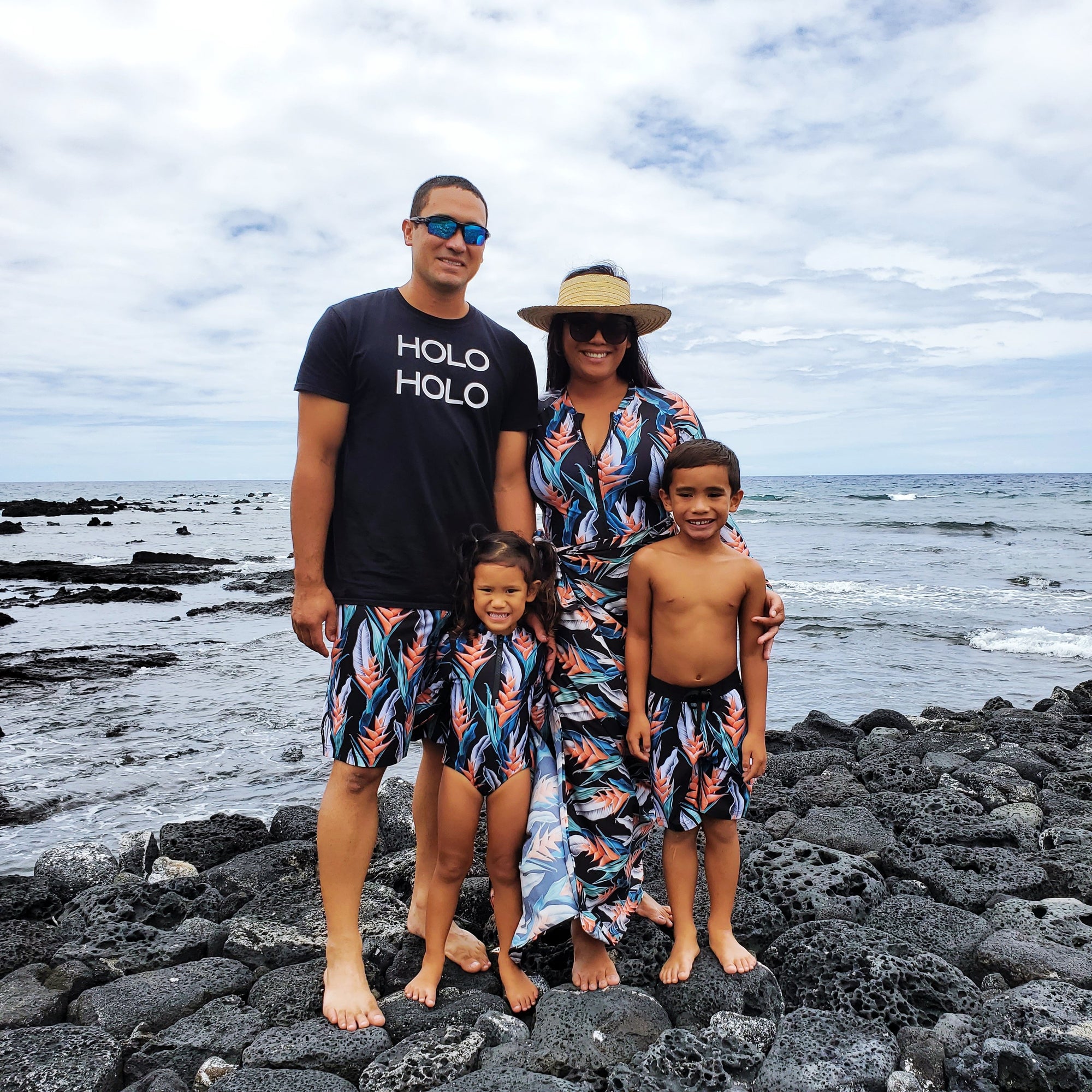 Pop-Up Mākeke - IwaWhy - Jacquelyn Long Sleeve Women's Swimsuit - Orange Heliconia - Whole Family