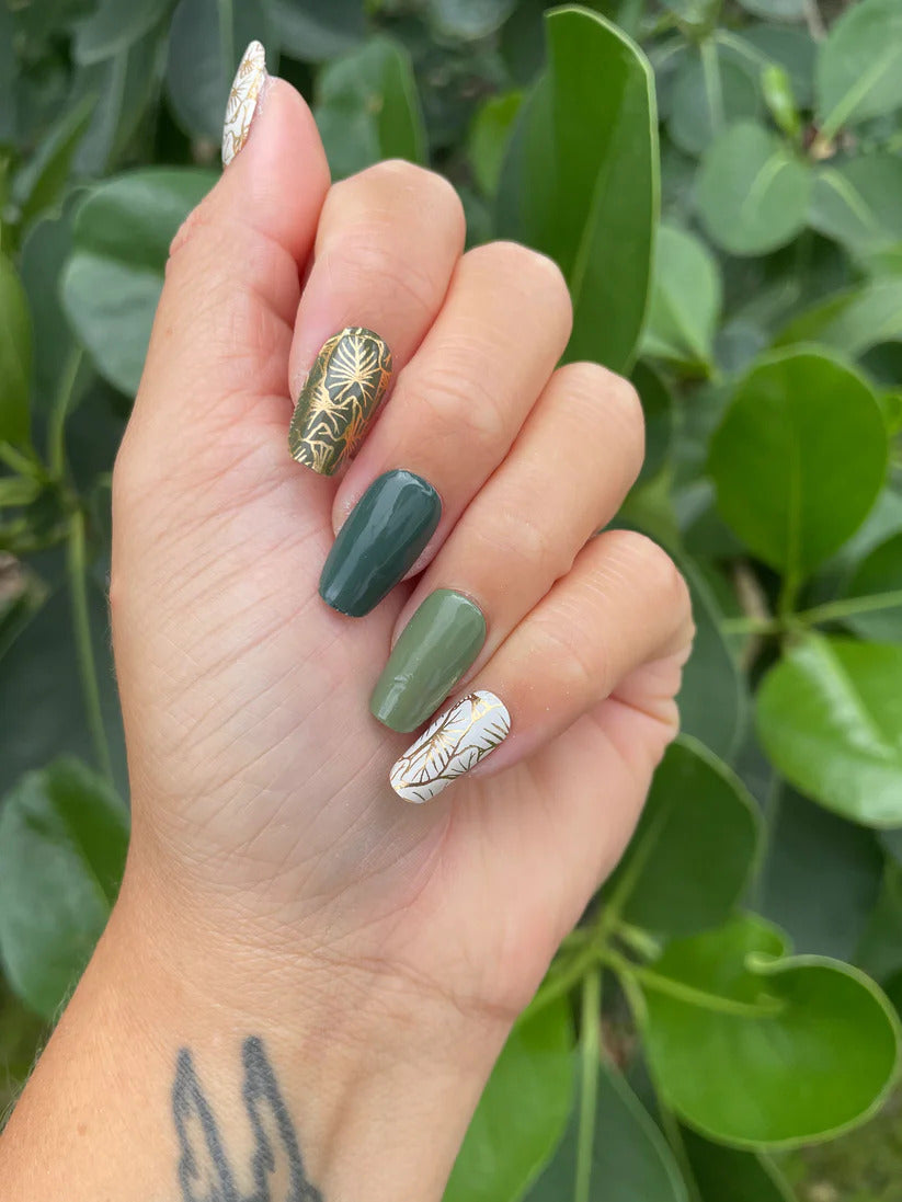 Pop-Up Mākeke - Iwi Nails - Gel Nail Strips - Loʻi Kalo - In Use