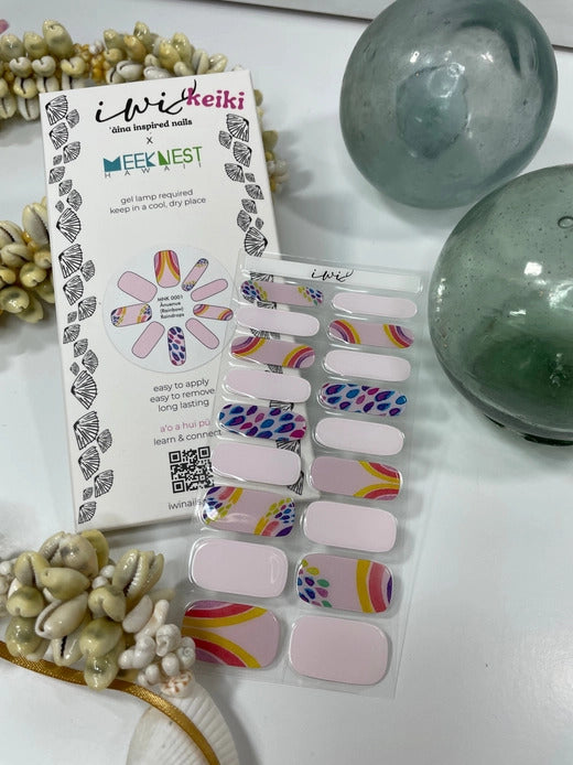 Gel Nail Strips - Meek Nest x Iwi Nails: Ānuenue (Rainbow) Raindrops [Keiki/Kids]
