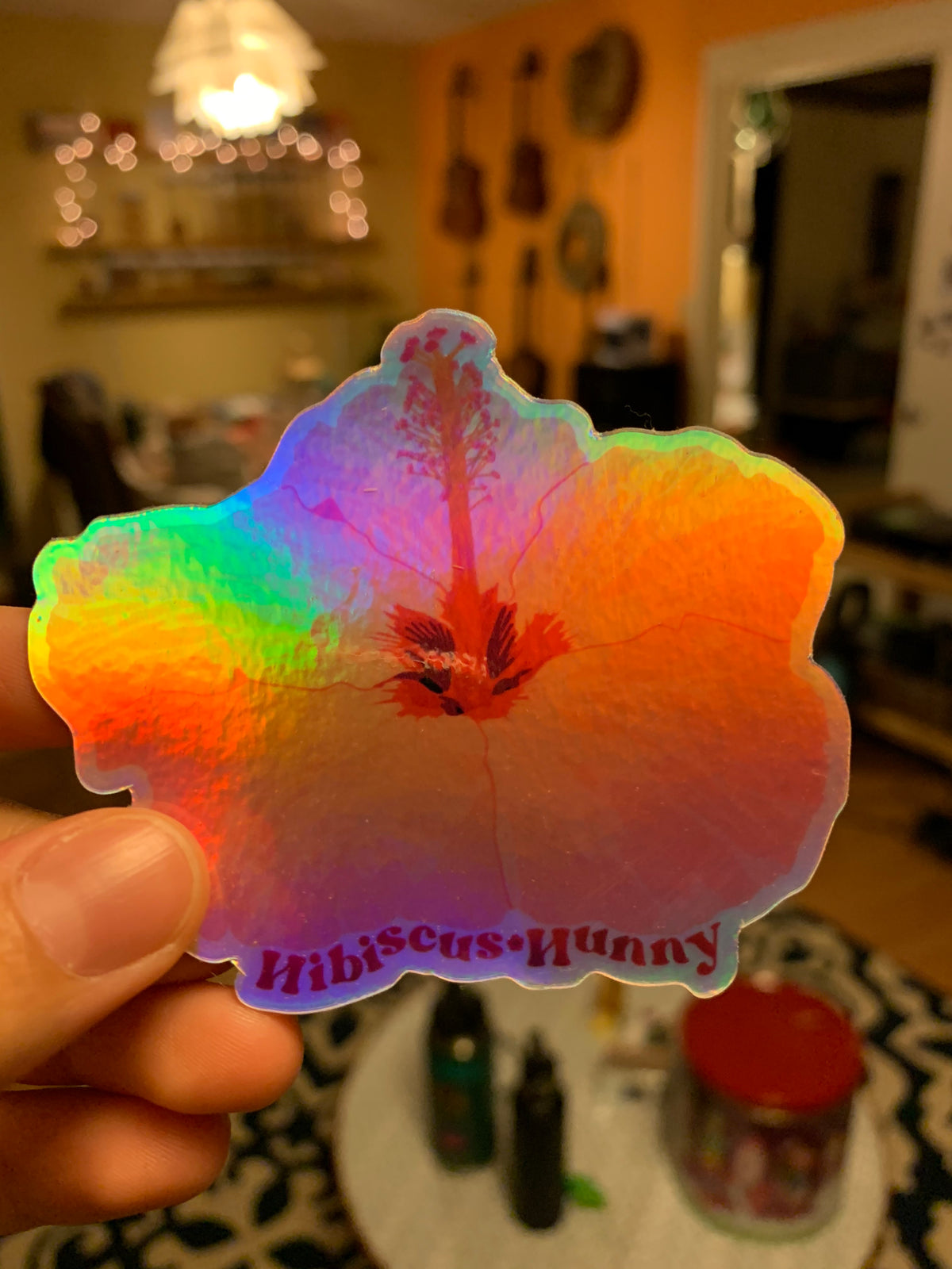 Pop-Up Mākeke - Kahomelani&#39;s - Hibiscus Hunny Shiny Holographic Sticker