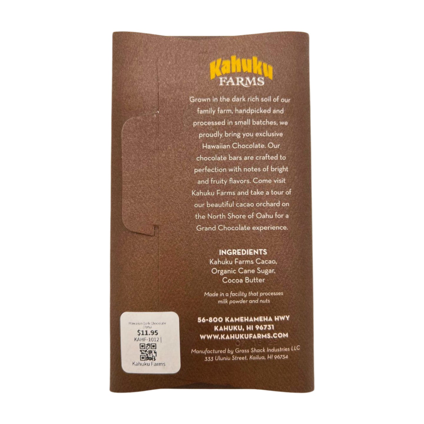 Pop-Up Mākeke - Kahuku Farms - Hawaiian Dark Chocolate (70%) - Back View