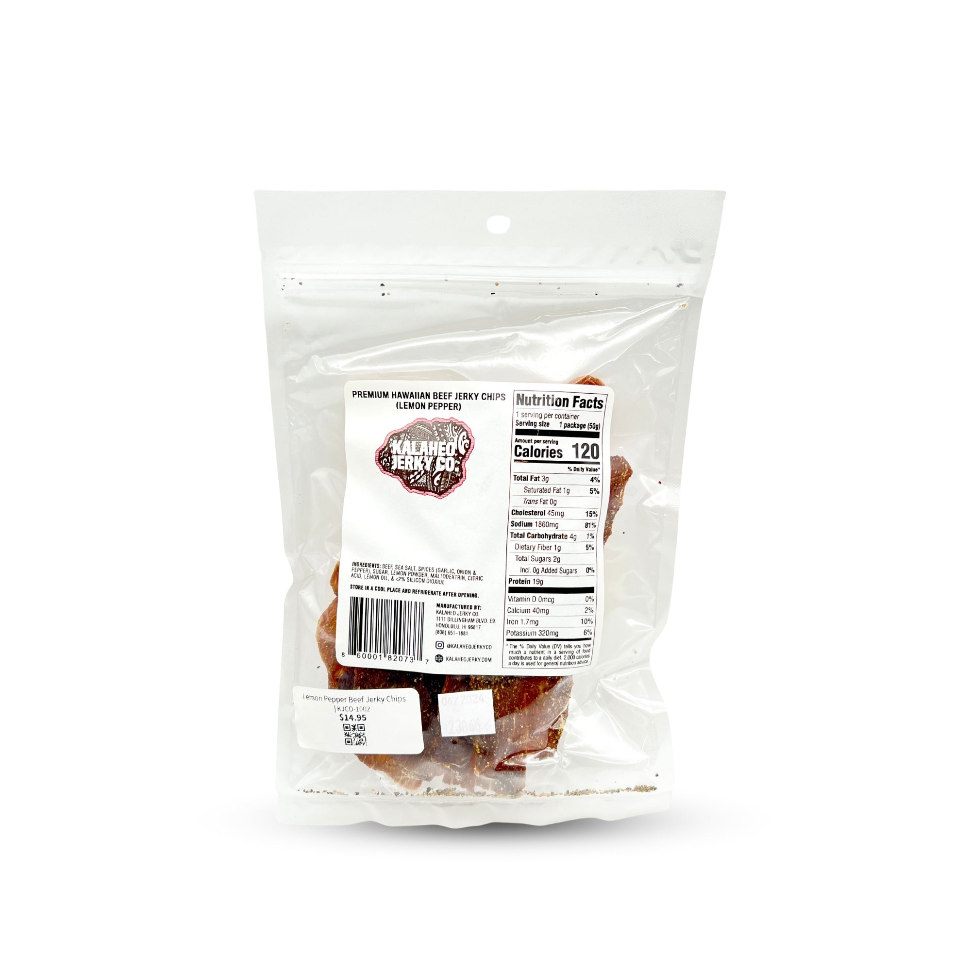 Pop-Up Mākeke - Kalaheo Jerky Co. - Lemon Pepper Beef Jerky Chips - Front View