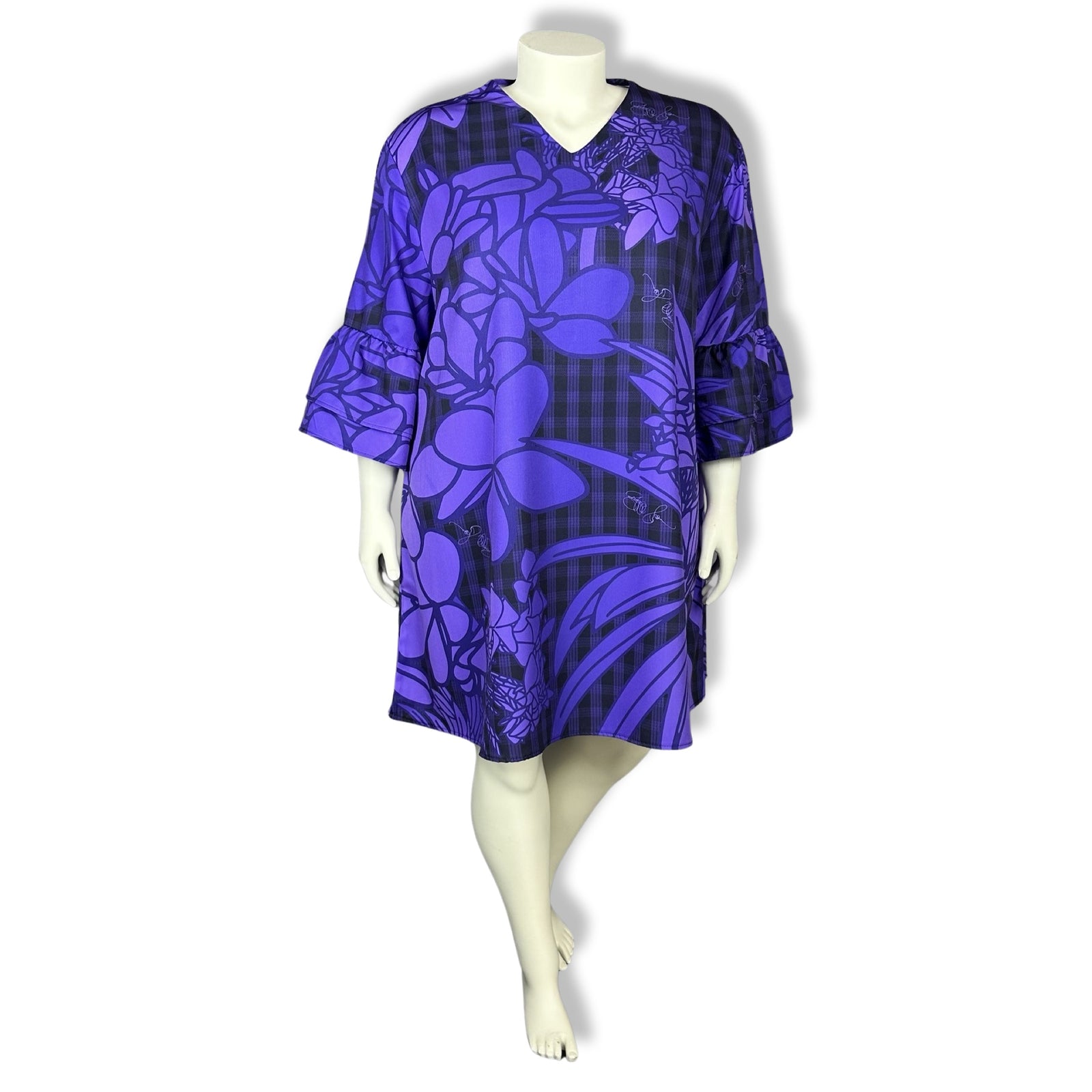 Pop-Up Mākeke - Kini Zamora - Puamelia Flare Sleeve Tunic Dress - Ube - Front View