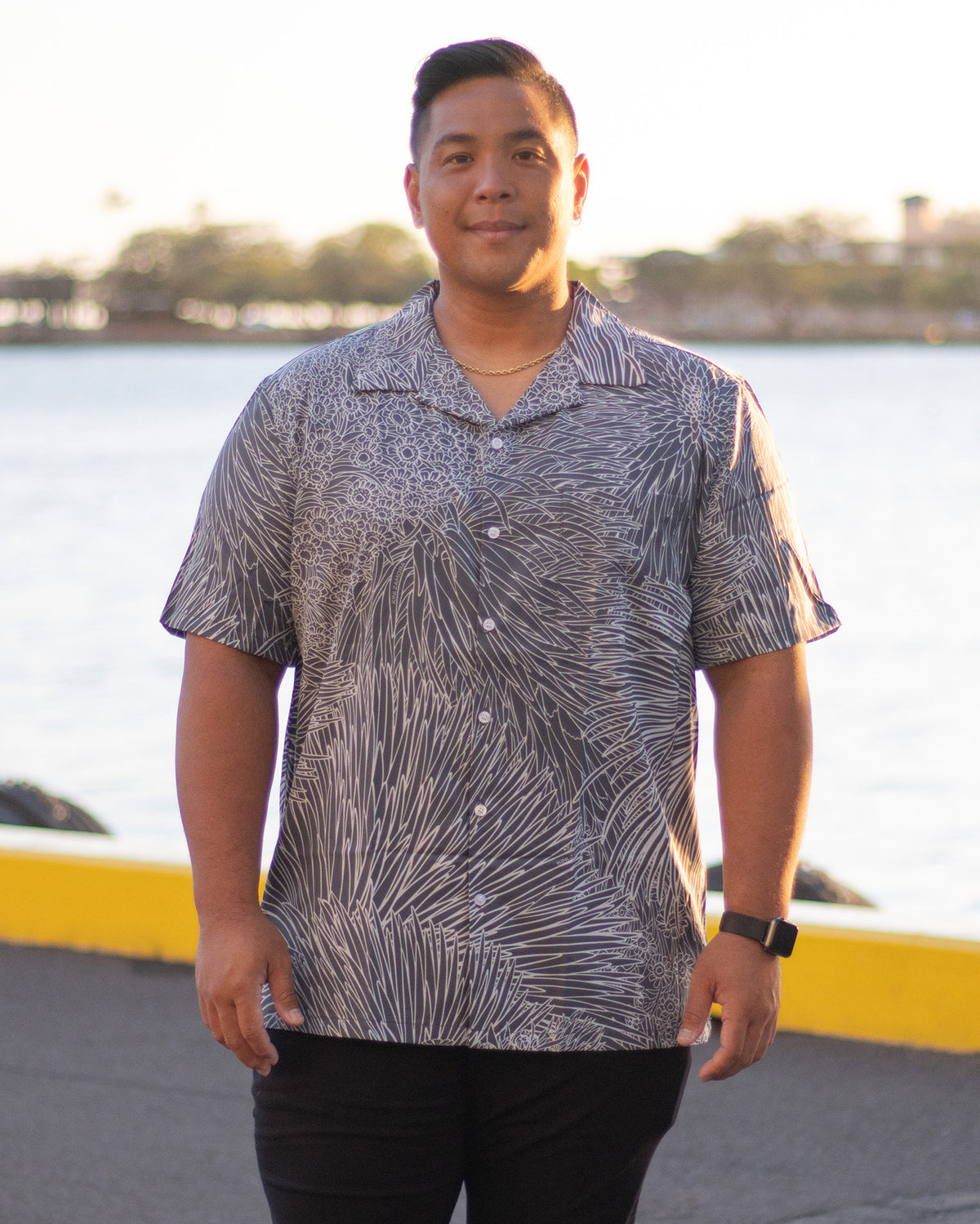 Pop-Up Mākeke - Kini Zamora - Silversword Aloha Shirt - Black &amp; White - Front View