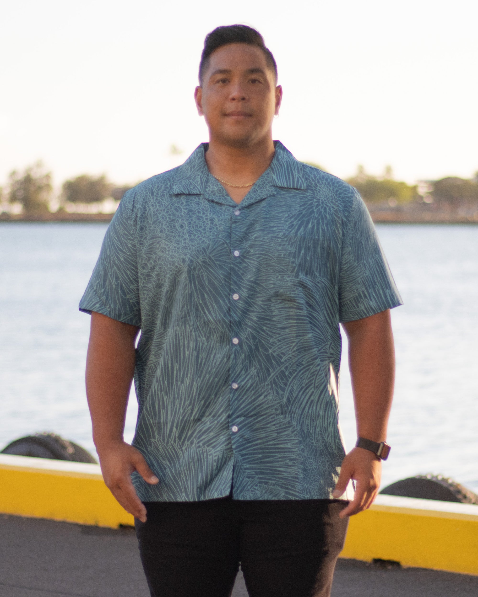 Pop-Up Mākeke - Kini Zamora - Silversword Aloha Shirt - Blue - Front View