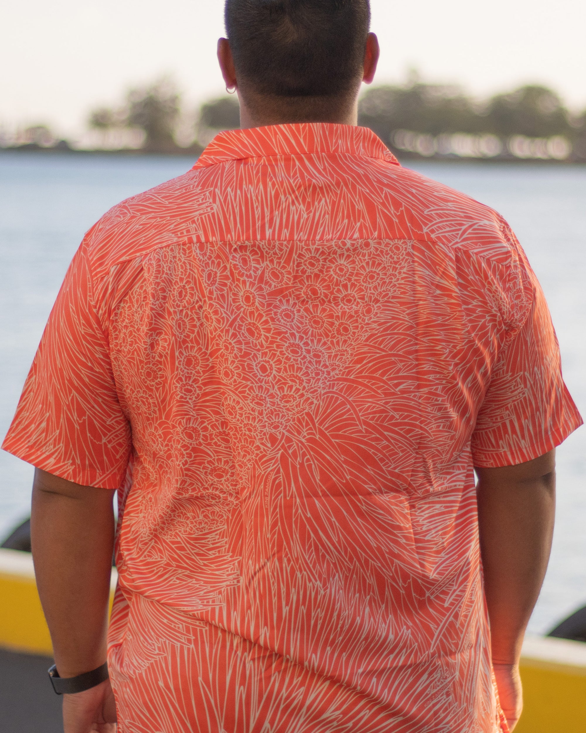 Pop-Up Mākeke - Kini Zamora - Silversword Aloha Shirt - Red - Back View