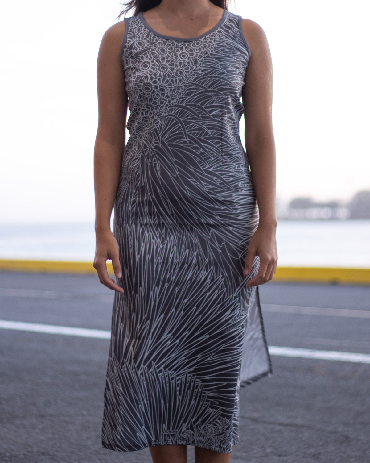 Pop-Up Mākeke - Kini Zamora - Silversword Bodycon Maxi Dress - Black &amp; White - Front View