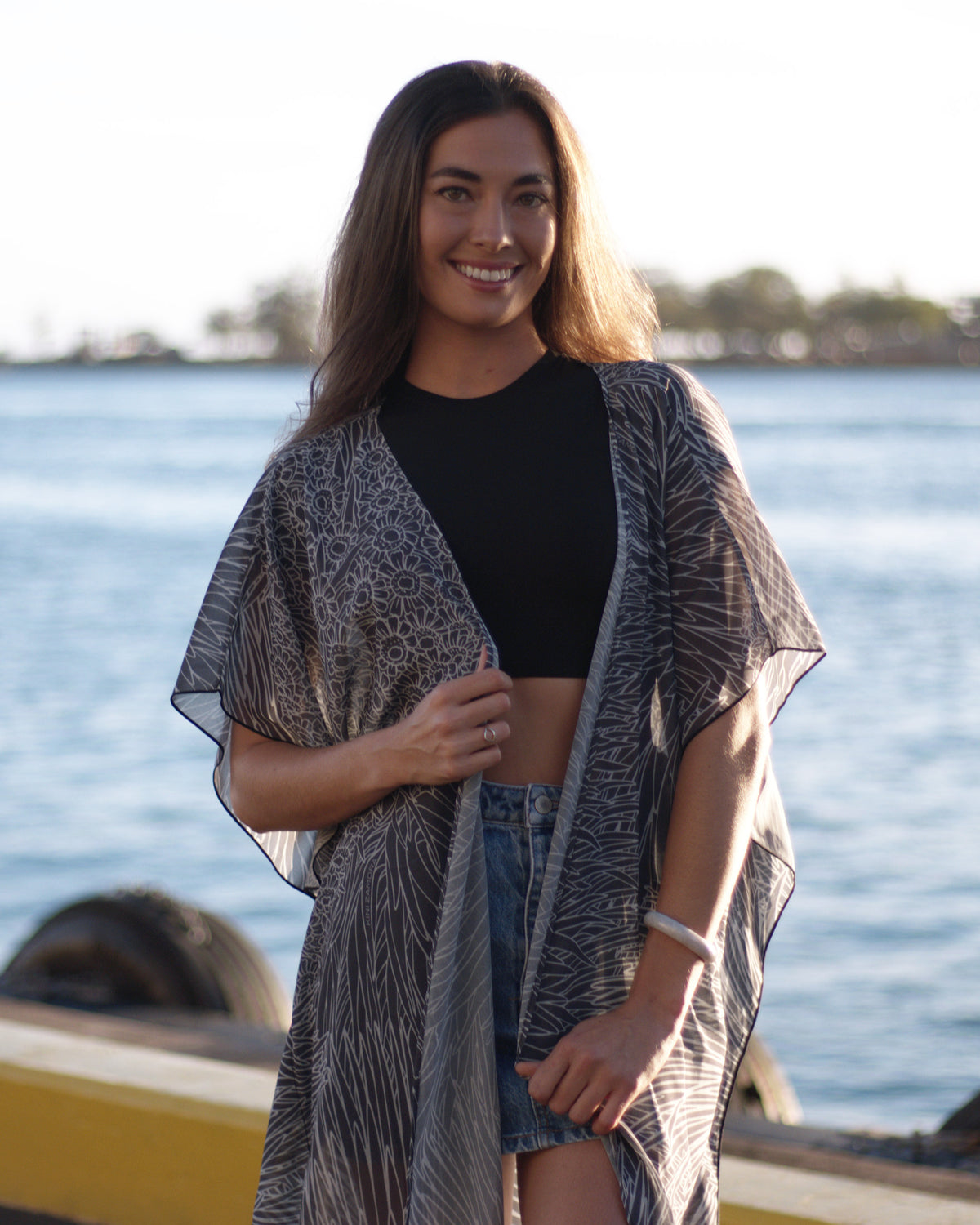 Pop-Up Mākeke - Kini Zamora - Silversword Long Cover-Up w Side Slits - Black &amp; White