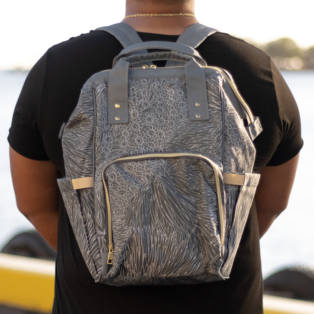 Pop-Up Mākeke - Kini Zamora - Silversword Waterproof Backpack - Black &amp; White - Front View