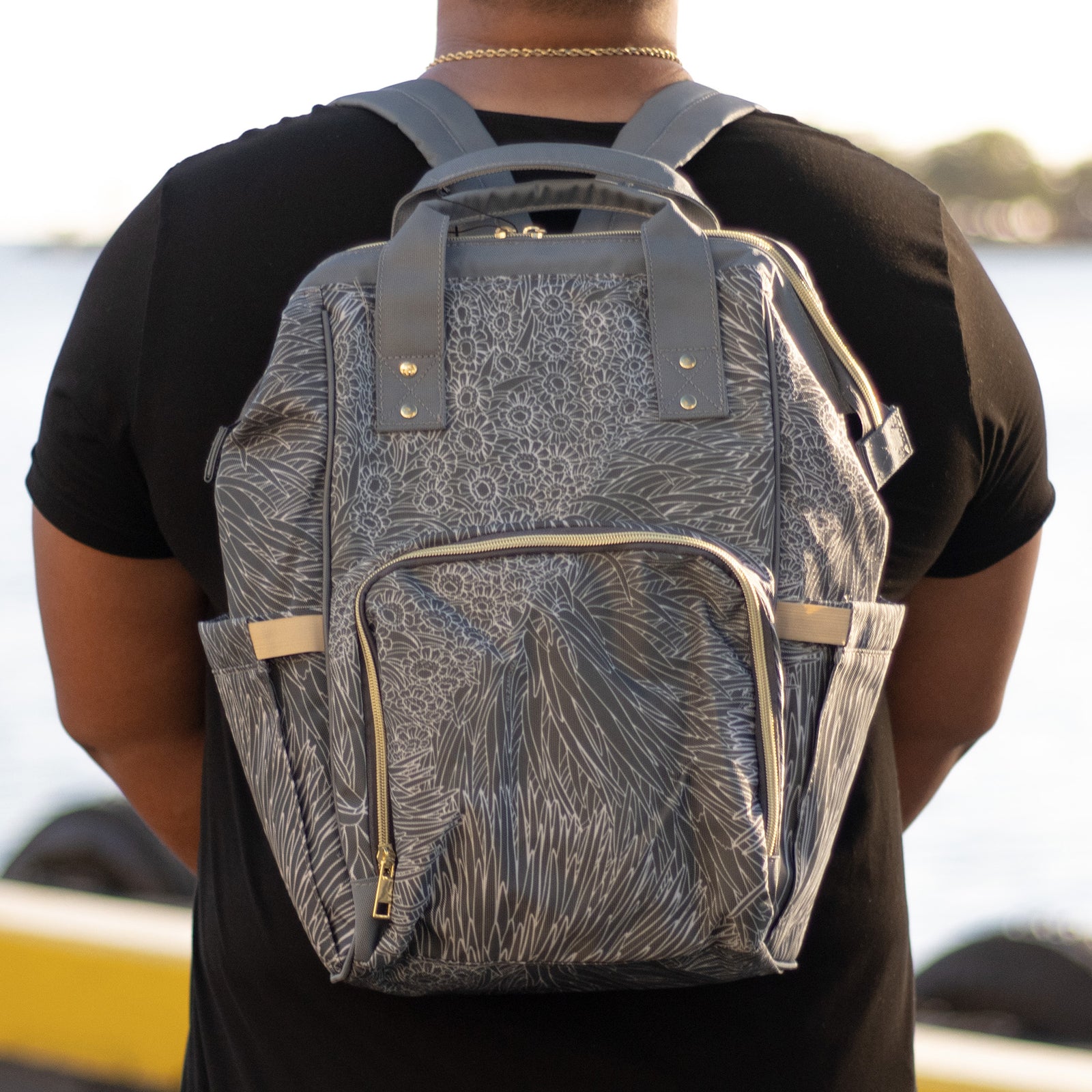 Pop-Up Mākeke - Kini Zamora - Silversword Waterproof Backpack - Black & White - Front View