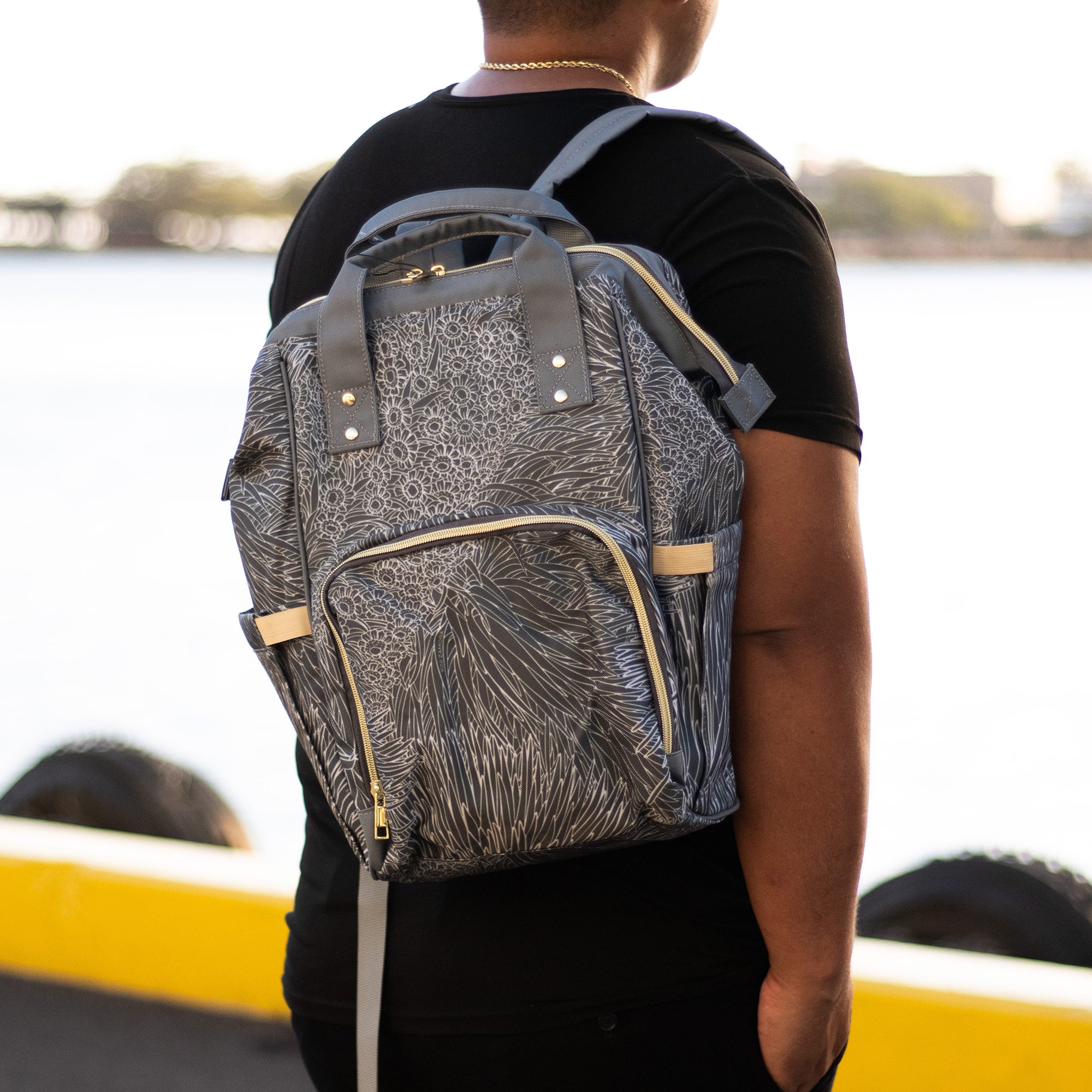 Pop-Up Mākeke - Kini Zamora - Silversword Waterproof Backpack - Black & White