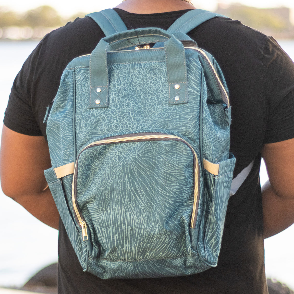 Pop-Up Mākeke - Kini Zamora - Silversword Waterproof Backpack - Blue - Front View