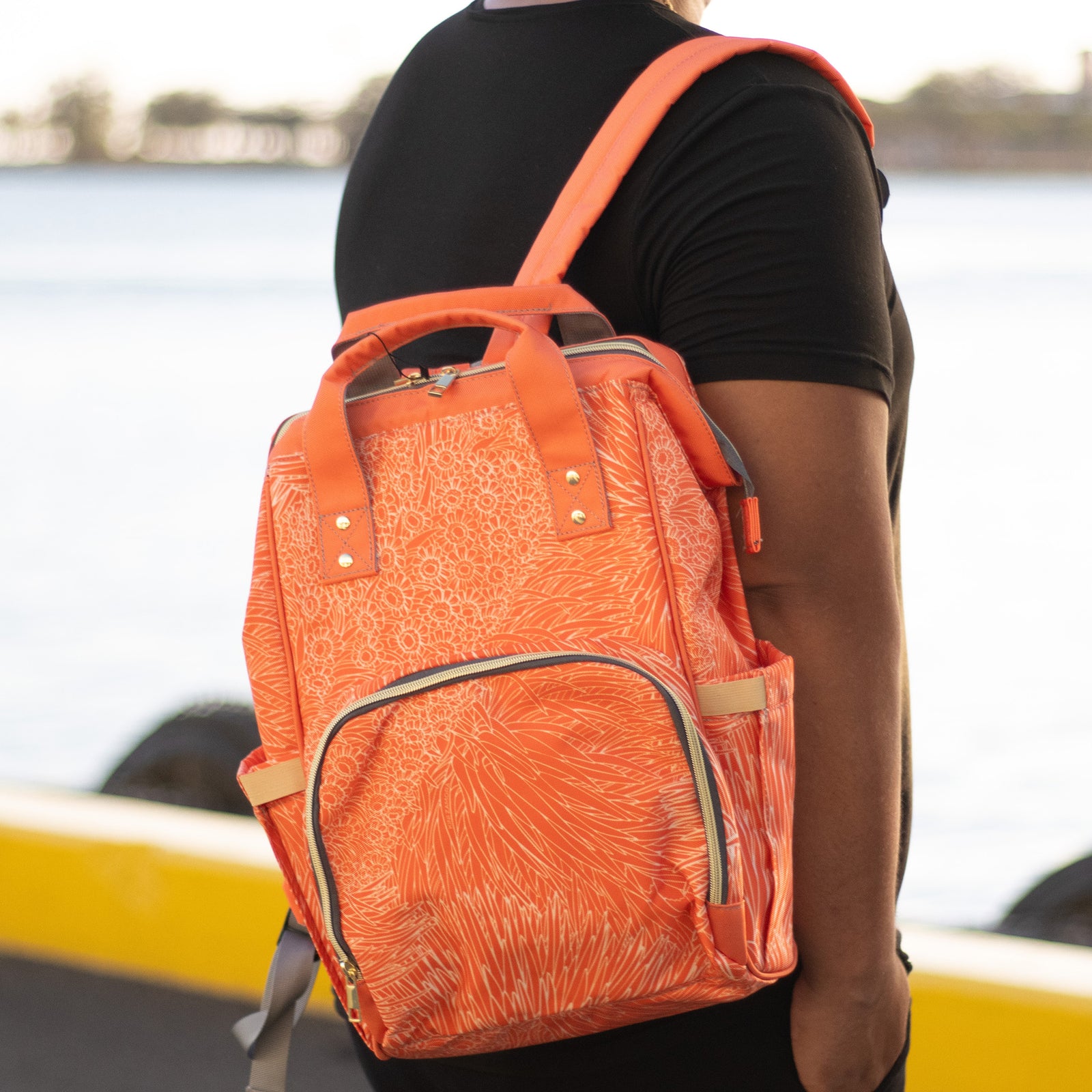 Pop-Up Mākeke - Kini Zamora - Silversword Waterproof Backpack - Red - Front View