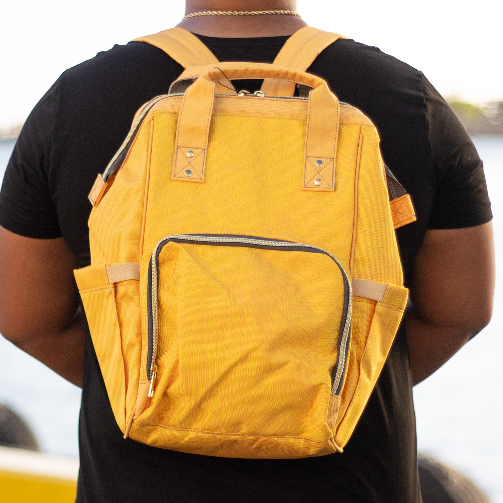 Pop-Up Mākeke - Kini Zamora - Silversword Waterproof Backpack - Yellow - Front View