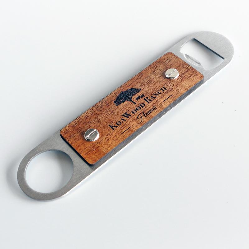 Pop-Up Mākeke - KoaWood Ranch - Koa and Stainless Steel Bottle Opener - Island Chain - Back View