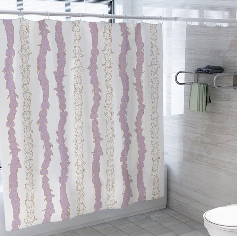 Pop-Up Mākeke - Laha'ole Designs - ʻĀkala Pīkake Lei Shower Curtain - Side View