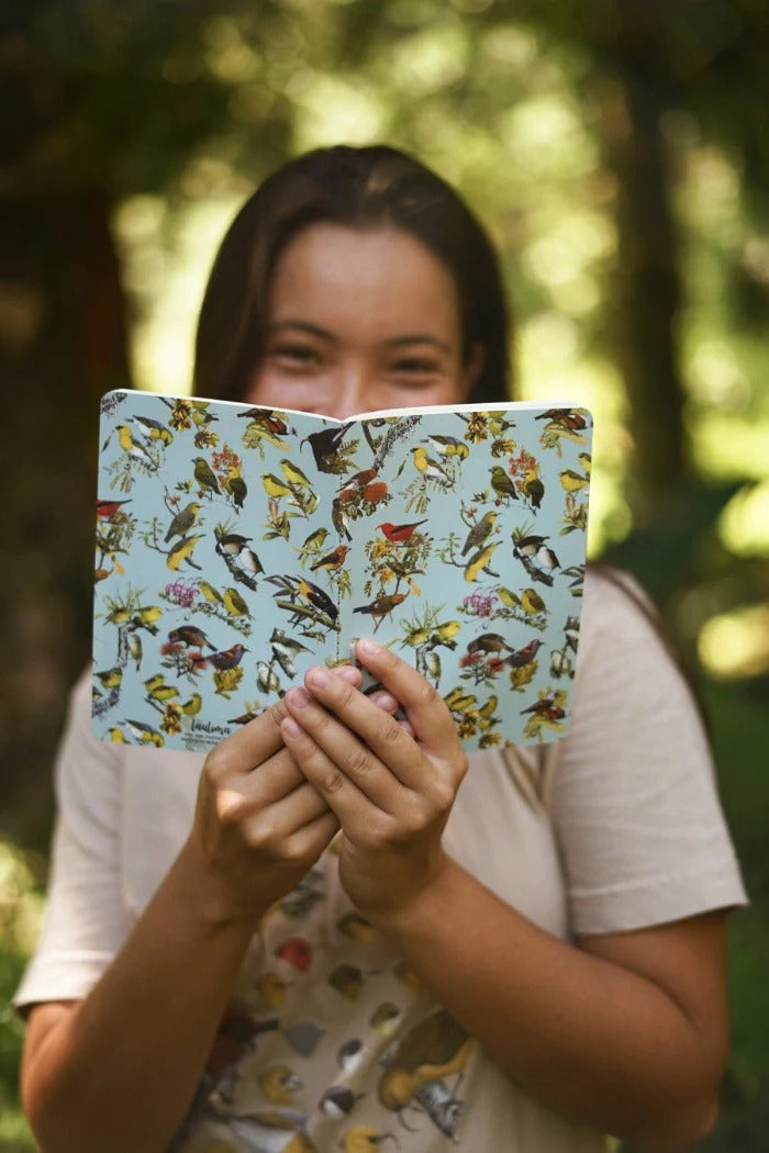 Pop-Up Mākeke - Laulima Hawai'i - Hawaiian Honeycreeper Blank Journal - Sky Blue - Open