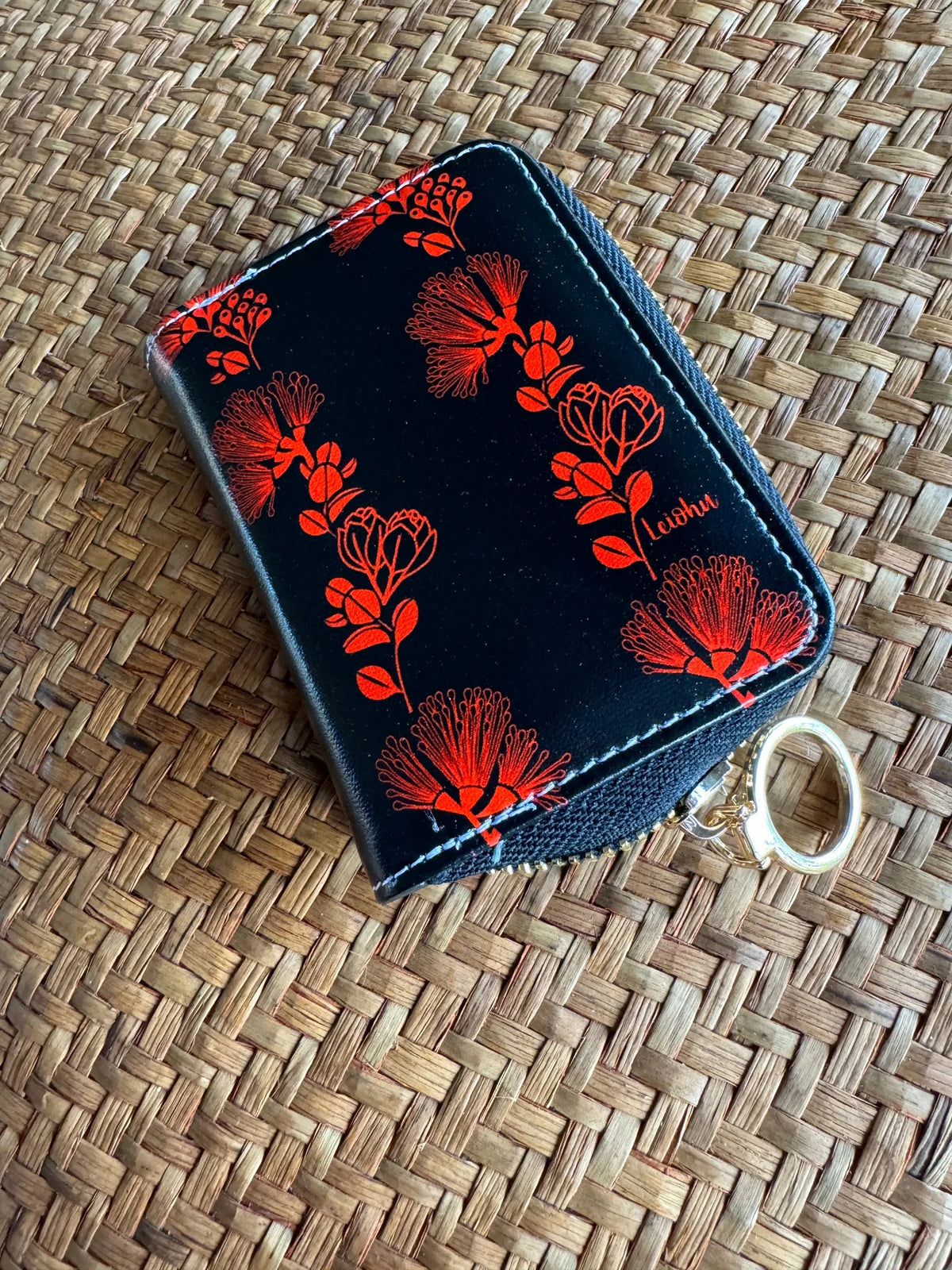 Pop-Up Mākeke - Lei&#39;ohu Designs - Mini Wallet - Lehua Ulaula - Front View