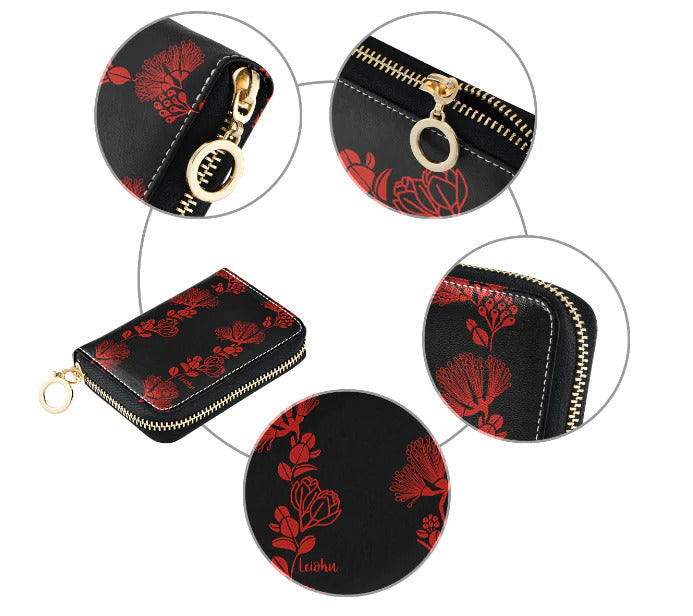 Pop-Up Mākeke - Lei'ohu Designs - Mini Wallet - Lehua Ulaula - Front View