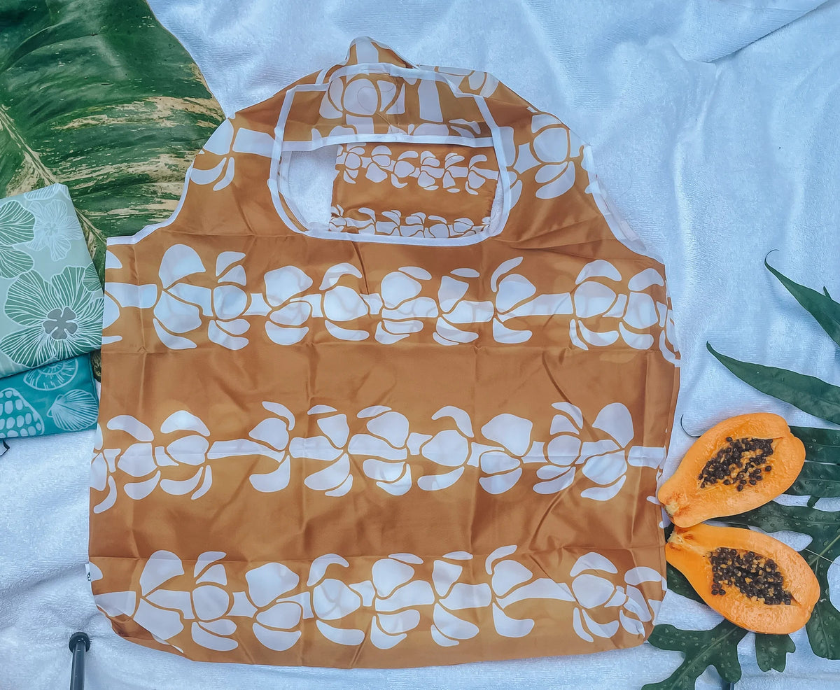 Pop-Up Mākeke - Lei&#39;ohu Designs - Reusable Grocery Bag - Retro Puakenikeni