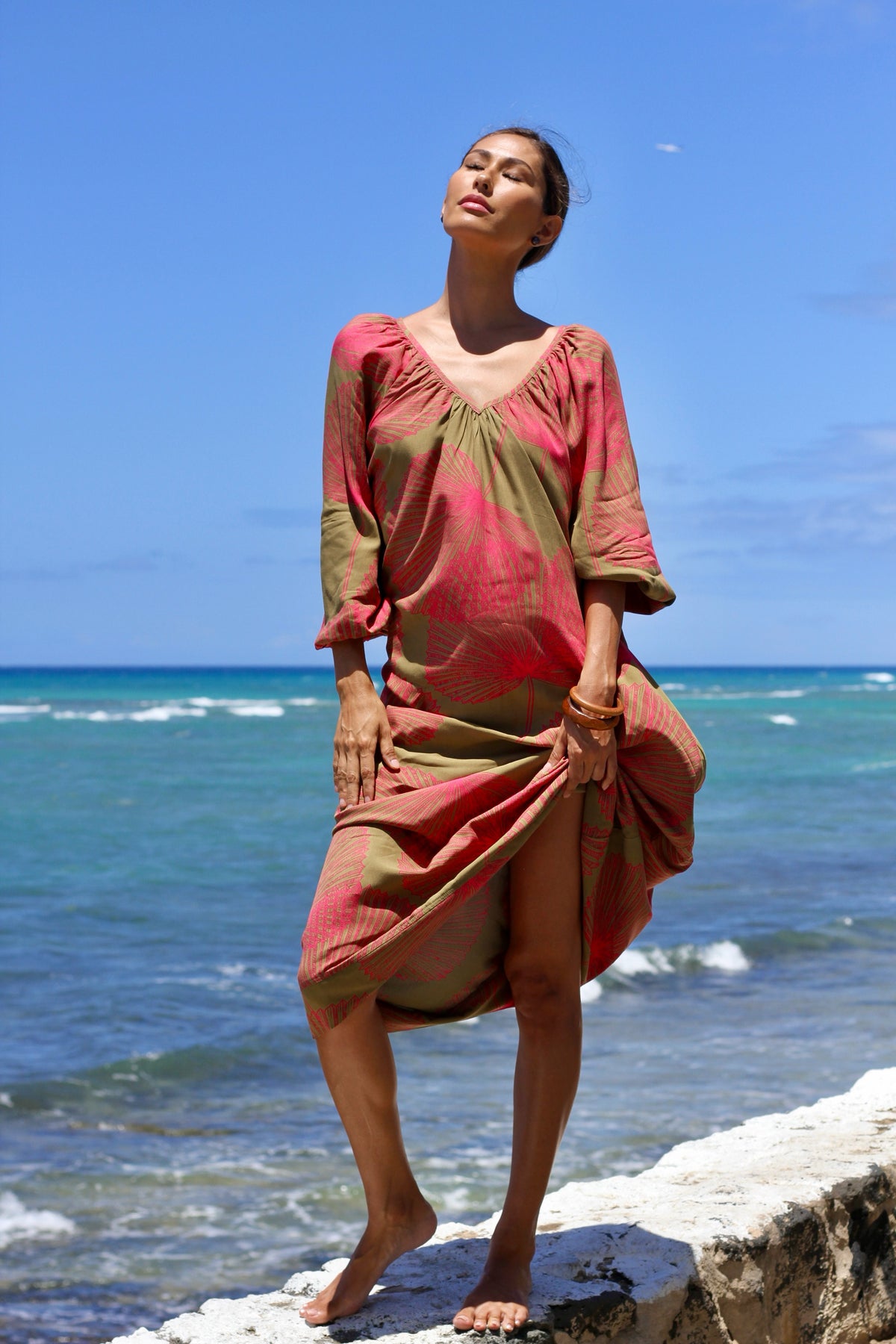 Pop-Up Mākeke - Lotus &amp; Lime - Palama Mumu Dress - Dragonfruit - Front View