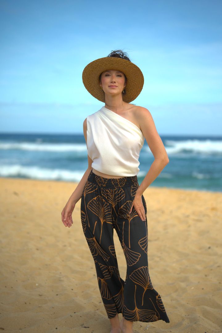 Pop-Up Mākeke - Lotus &amp; Lime - Palazzo Pants - Gingko in Black &amp; Bronze