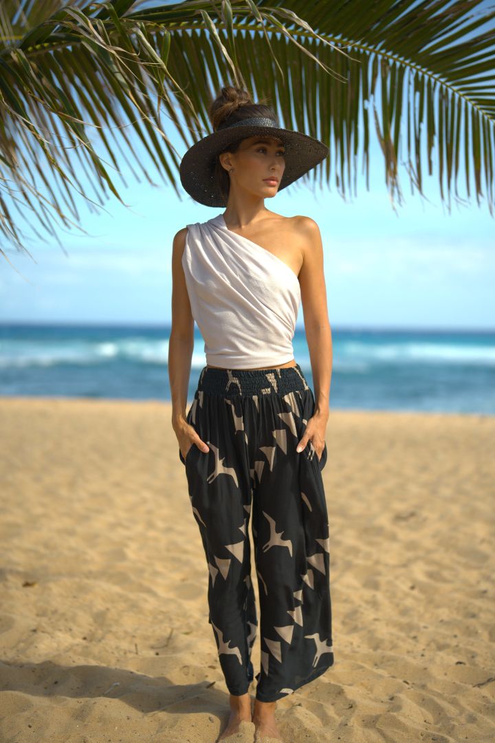 Pop-Up Mākeke - Lotus &amp; Lime - Palazzo Pants - Iwi in Black &amp; Taupe