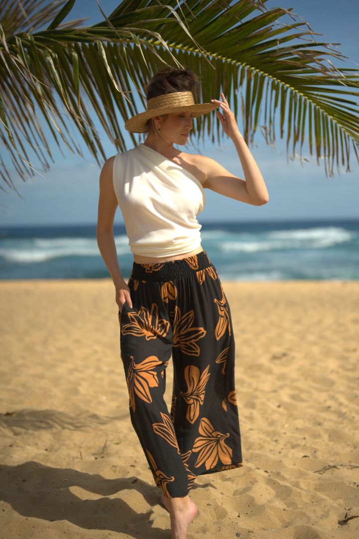 Pop-Up Mākeke - Lotus &amp; Lime - Palazzo Pants - Naupaka in Black &amp; Bronze