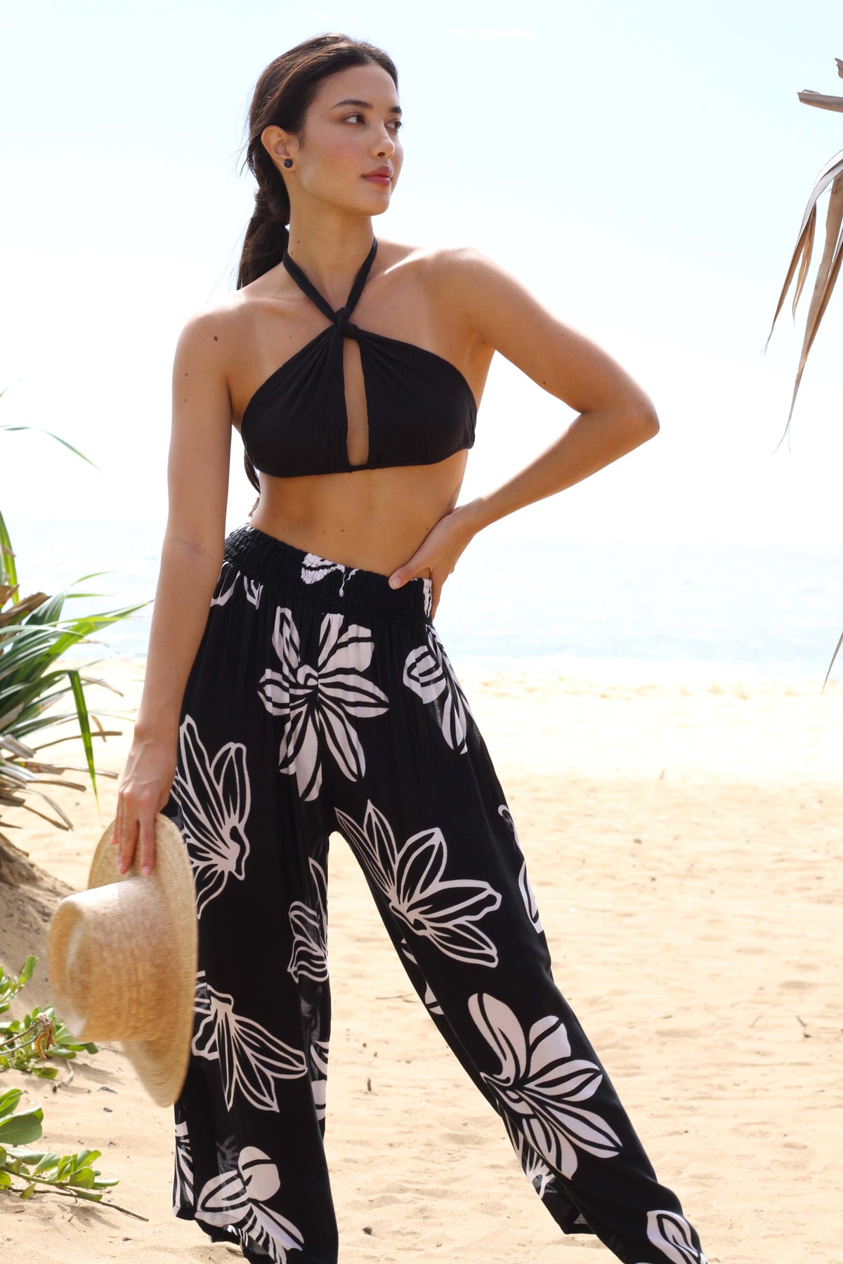 Pop-Up Mākeke - Lotus &amp; Lime - Palazzo Pants - Naupaka in Black &amp; White