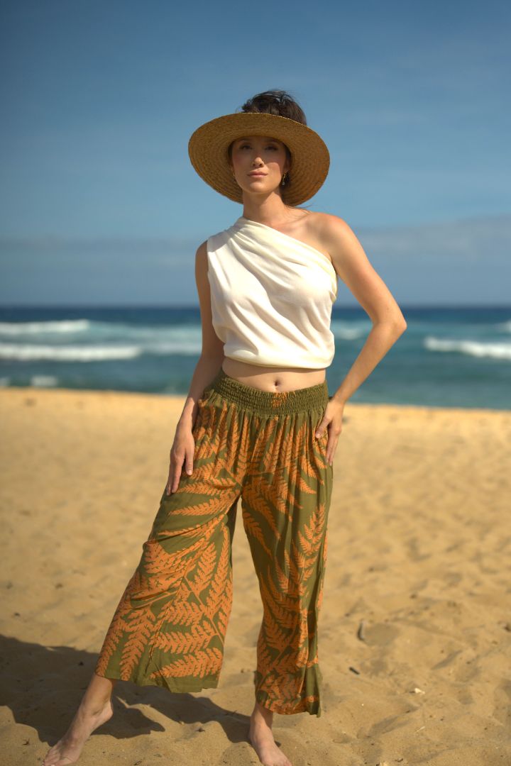 Pop-Up Mākeke - Lotus &amp; Lime - Palazzo Pants - Palapalai in Olive &amp; Terra