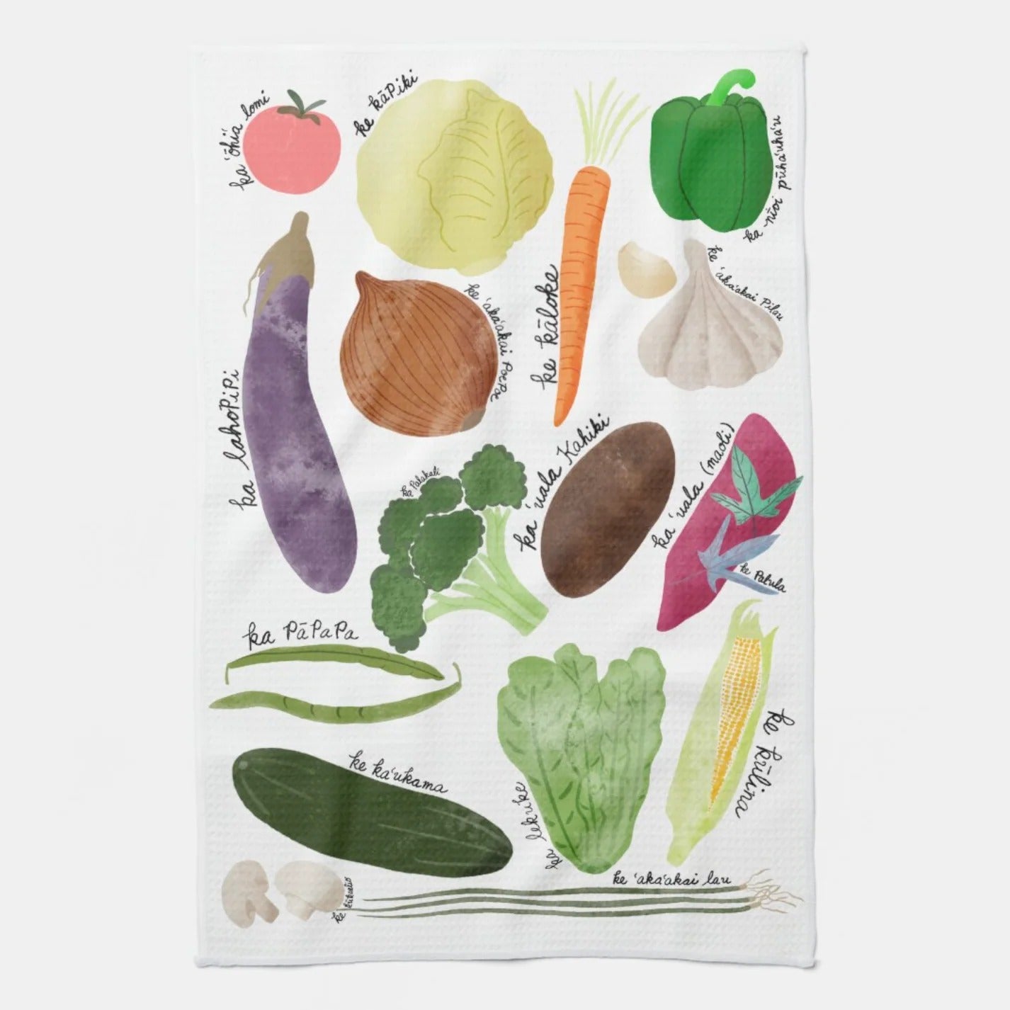 Lauʻai / Vegetables Dish Towel - White