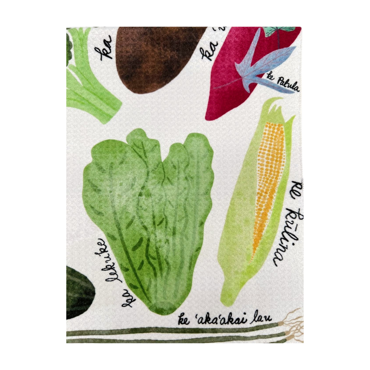 Lauʻai / Vegetables Dish Towel - White