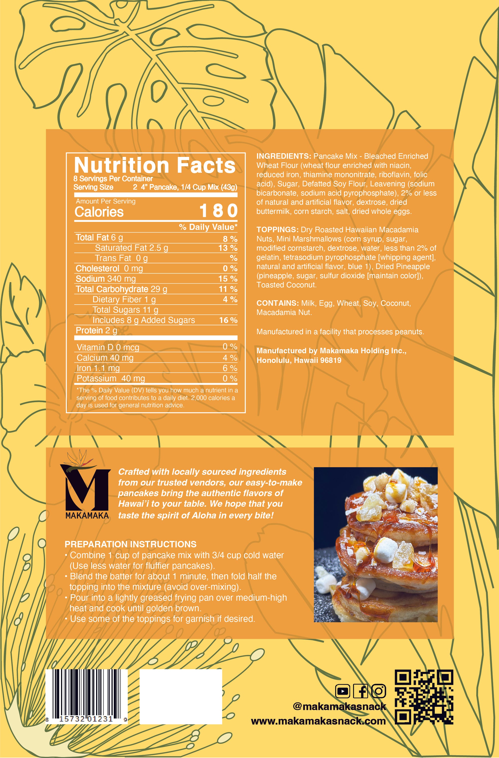 Pop-Up Mākeke - Makamaka Snacks - Pineapple Paradise Pancake Mix - Nutrition Facts & Ingredients