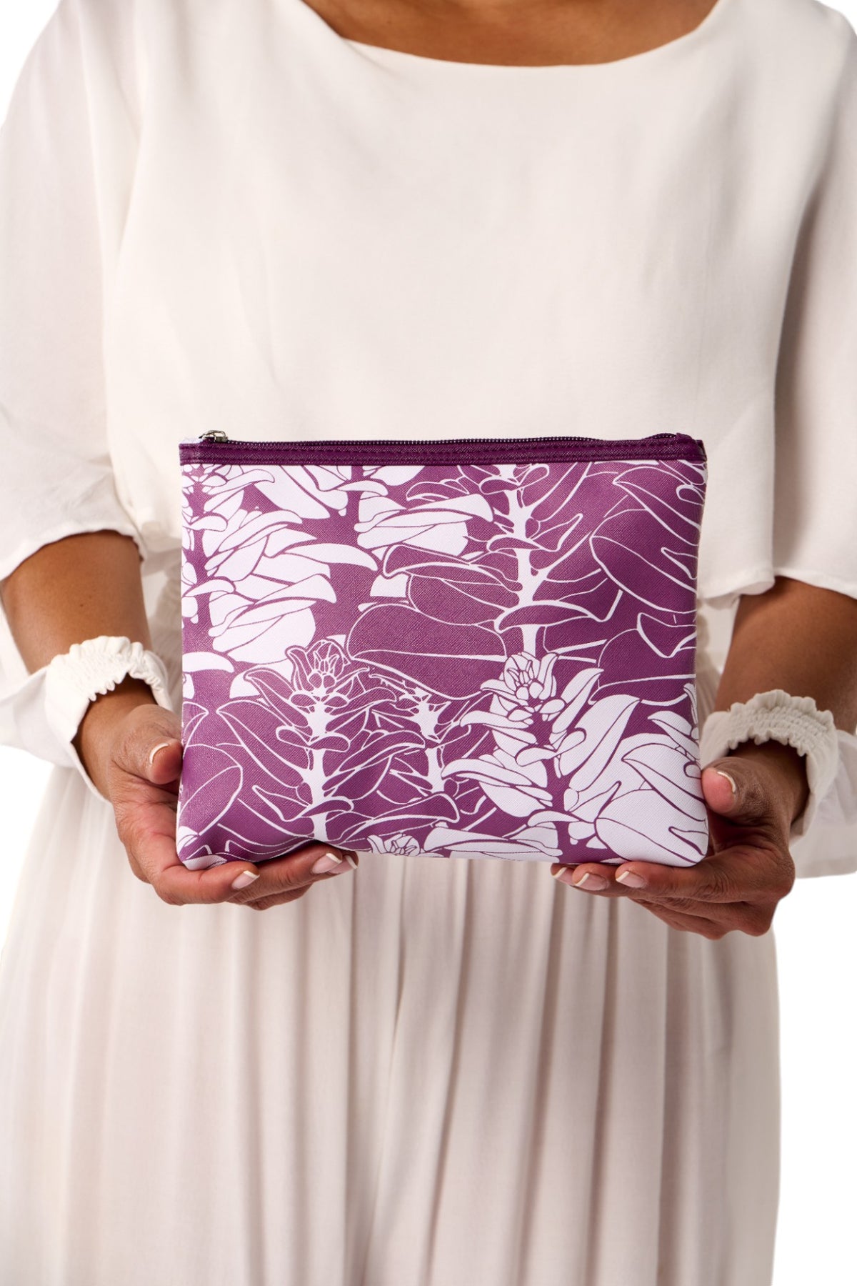 Flat Zip Pouch - Liko in Argyle Purple &amp; Brilliant White